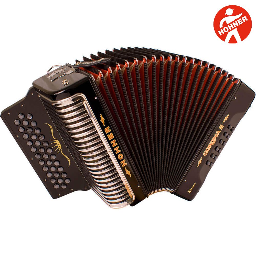 HOHNER CORONA II XTREME GCF 34 BUTTON DIATONIC BLACK ACCORDION WITH